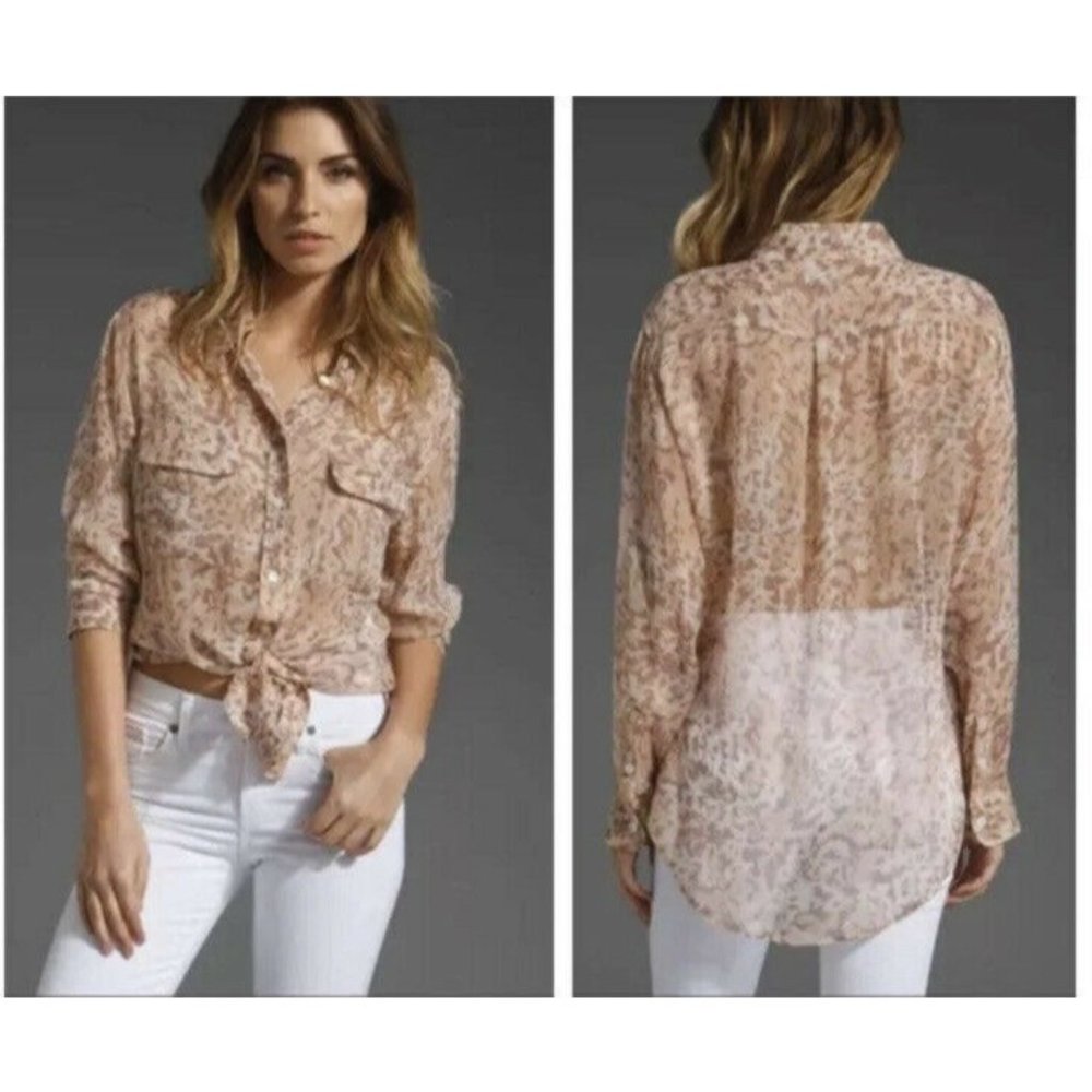 Equipment Femme Silk Button Up Shirt Tortoise Print Size Small